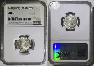 Japan 1909 Meiji Year Yr 42 Silver 20 Sen Sunburst Coin NGC AU 58 Y# 30 - Picture 1 of 1