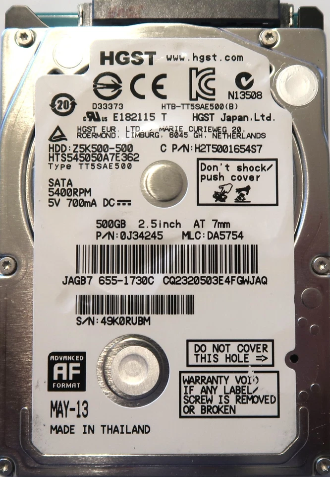 Hitachi HTS545050A7E362 3Gb/s 16MB 5400rpm Z5K500-500 655-1730C 500gb 2.5" Sata - Image 1 of 1