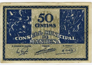 # SPAIN CIVIL WAR 1937 • MANRESA 50 CTS MUNICIPAL ☆ GUERRA CIVIL ESPAÑOLA ☆D1553 - Picture 1 of 2