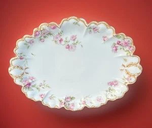 Haviland Limoges Schleiger 39 piatto da portata ovale bordo oro floreale ca 1889-1931 - Foto 1 di 8