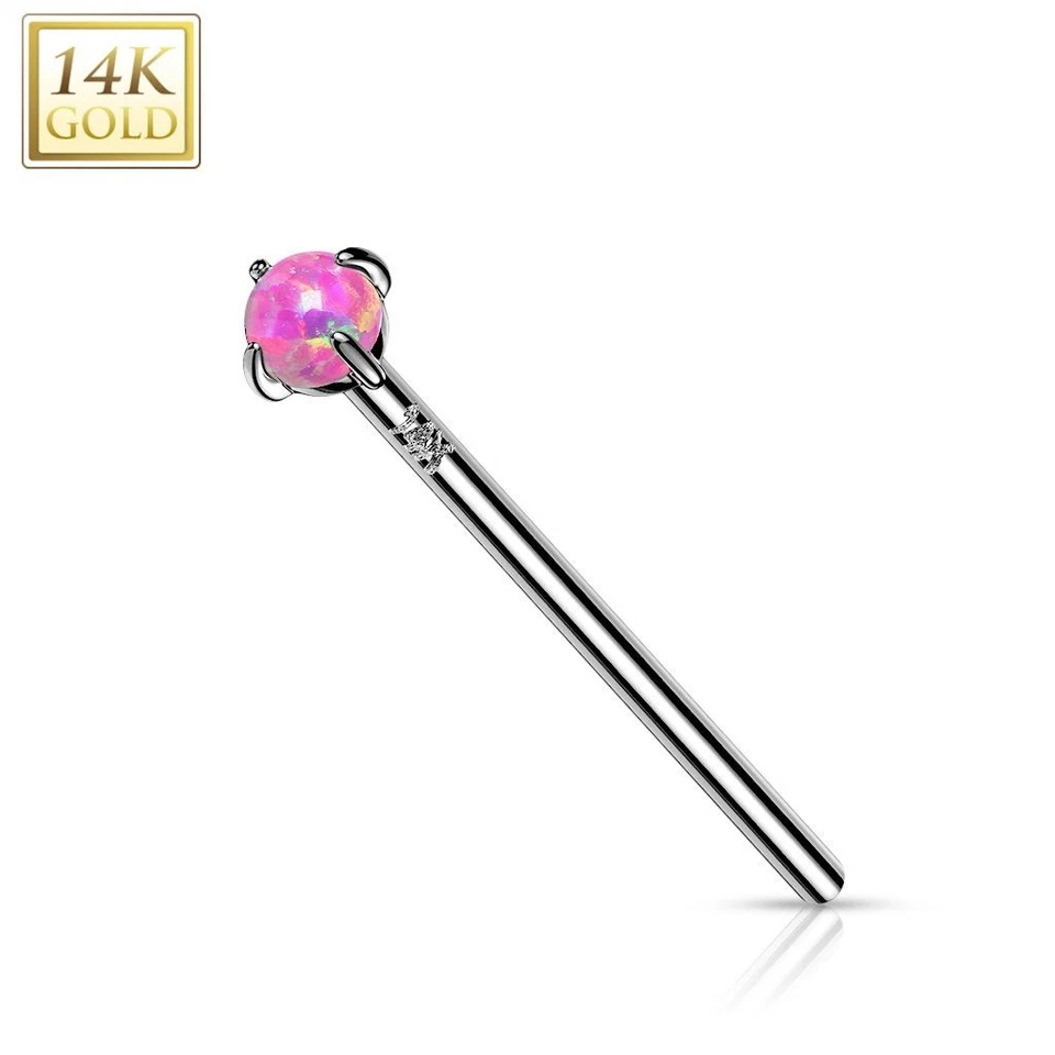 Piercing Naso Fishtail Oro Bianco 14 Carati Opale Rosa - Immagine 1 di 1