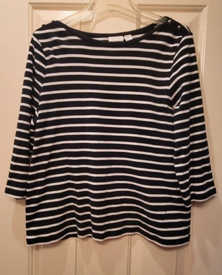 CHICO’S ¾ sleeve Black and White Stripe Pullover Top, Size 2 - Image 1 of 4