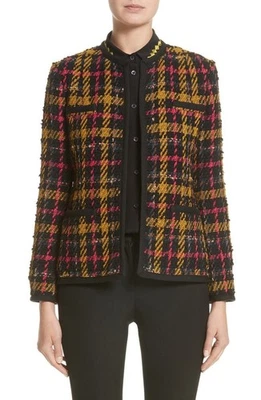 Blazer Etro Milano para mujer negro amarillo a cuadros tejido chaqueta texturizada talla Euro 42 Foto 1 de 4
