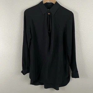 Vince Womens M Black 100% Silk Cowl Button Neck Long Sleeve Blouse - Picture 1 of 4