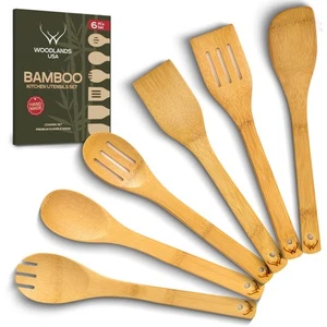Wooden Spoons For Cooking 6Pcs – Eco-friendly Bamboo Wood Kitchen Utensils Se... - Picture 1 of 9