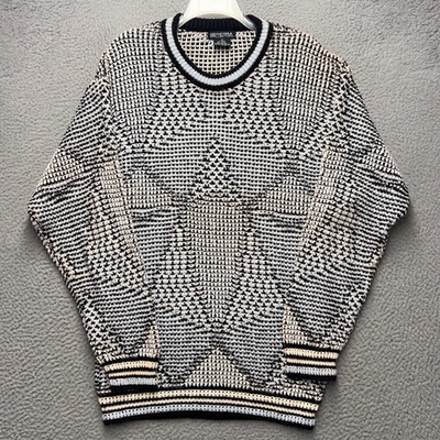 Generra Collection Sweater Mens Medium Gray Geometric Waffle Knit Vintage Retro - Image 1 of 4