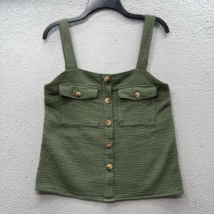 Canotta blusa smanicata Sezane Paris verde con bottoni garzata 100% cotone taglia S - Foto 1 di 11