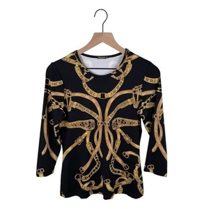 J. McLaughlin Catalina Cloth Blouse Size Small Black Horse Bit Equestrian Print - Picture 1 of 7