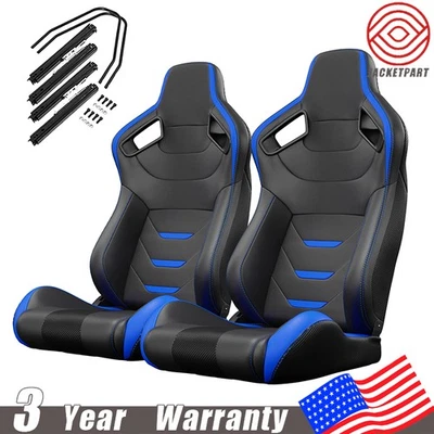 Pair of Reclinable Racing Seats for Ford PVC Leather w/ Dual-Slider Bucket Seats - Image 1 of 4