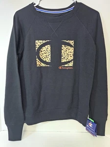 Champion Leopard Animal Print Logo Sweatshirt Schwarz Langarm Damen XS NEU - Bild 1 von 6