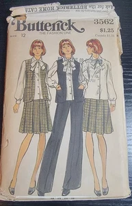 BUTTERICK PATTERN 3562 VEST PANTS BLOUSE SKIRT SIZES 12 VINTAGE PARTIALLY CUT - Picture 1 of 4