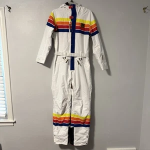 OOSC Retro Ricky Bobby Ski Schneeanzug - M weiß bunt wasserdicht atmungsaktiv - Bild 1 von 19
