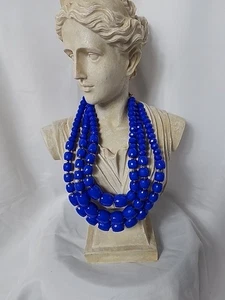 Grobe Vintage geschichtete königsblau facettierte Fass Perle mit goldfarbenen Zwischenhalsketten - Bild 1 von 6