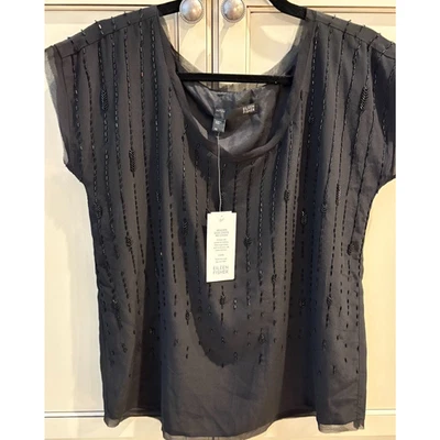 Eileen Fisher Womens Petite Small Silk Beaded Blouse Black NEW MSRP $229 - Image 1 of 4