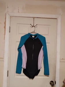 Speedo Women's Swimsuit Long Sleeve One Piece Power Flex Front Zipper Size L EUC - Picture 1 of 6