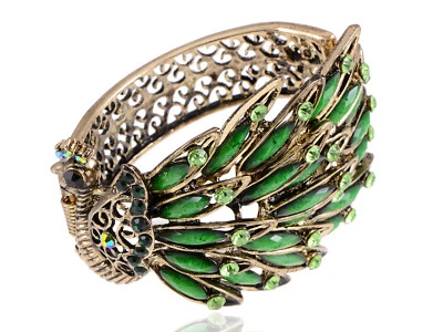 Brazalete antiguo vintage de pedrería verde tono dorado pavo real pájaro Foto 1 de 4