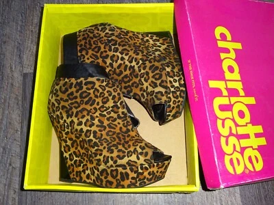 shoes women's 8  ~  platform velvet cheetah animal print brown black open toe - Image 1 of 4