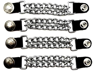 4 INDIAN HEAD DIAMOND CUT CHROME CHAIN MOTORCYCLE BIKER VEST EXTENDERS USA MADE - Picture 1 of 2