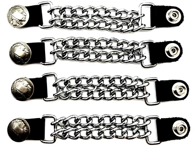 4 EXTENSORES CHALECO MOTOCICLISTA CADENA CROMADA CORTE DIAMANTE CABEZA INDIA HECHOS EN EE. UU. Foto 1 de 2