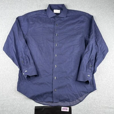 Lorenzo UOMO Shirt 17 Navy Blue Trim Fit Casual Button Up Long Sleeve Mens - Image 1 of 4