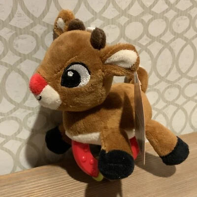 🪼 Rudolph the Red Nosed Reindeer Deer 6" Plush Baby Rattle New - Image 1 of 3