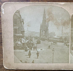 Princess Street EDINBURG, SCOTLAND Sir Walter Scott Old Photo Stereoview - Picture 1 of 5