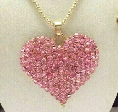 BETSEY JOHNSON SPARKLING PINK CRYSTAL HEART PENDANT NECKLACE  - Image 1 of 4
