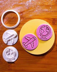 Adventure Awaits - Mini 2" Cookie Cutter & Stamp Set - Airplane & Globe Design - Picture 1 of 5