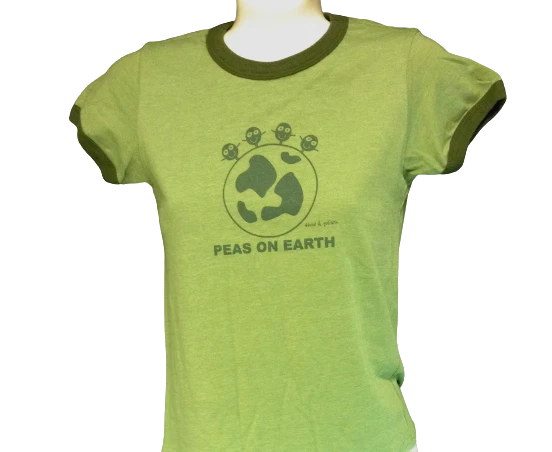 Womens Juniors David & Goliath Peas On Earth Green Ringer Novelty Tee T-Shirt  - Image 1 of 1