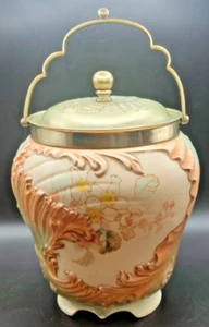 ✨ Antique Victorian Biscuit Barrel – Floral Relief Design, Brass Lid & Handle - Picture 1 of 21