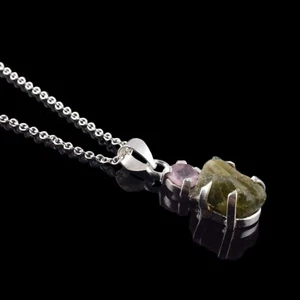 Natural Tourmaline & Morganite Gemstone Pendant Dainty Healing Crystal Jewelry - Picture 1 of 6