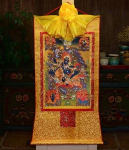 Tibet Tibetischer Buddha Druck Seide vergoldet Thangka Thanka Buddhismus Palden Lhamo 吉祥天母 - Bild 1 von 3