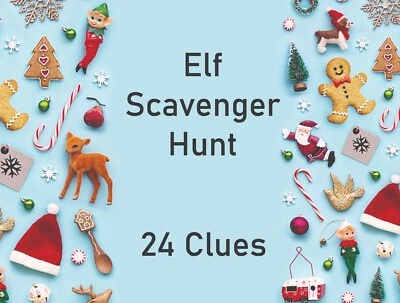 Elf Hunt 24 Days Clues Cards Shelf Christmas Scavenger Game Children's Activity