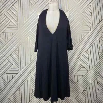 Mini Vestido Jersey Haute Hippie Hombro Frío Negro Cerradura Espalda Abierta Talla M Foto 1 de 4