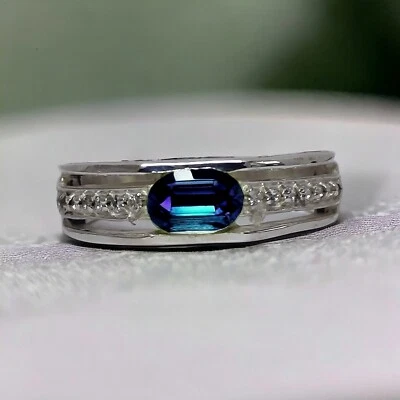 Piedras preciosas de alejandrita con anillo de novio de plata de ley 925 para hombre #AL43 Foto 1 de 4