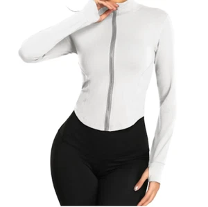 Women's Tracksuit Jacket Slim Fit Long Sleeved Fitness Coat Yoga Crop Tops - Picture 1 of 12