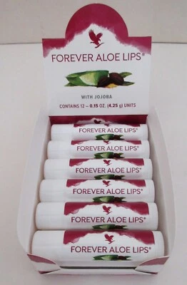 Caja/12 LABIOS DE ALOE Jojoba cera de abejas lápiz labial calmante bálsamo brillo para siempre EXP 4/29 Foto 1 de 3