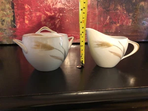 Sango Autumn Gold Creamer & Sugar Bowl Wheat Mid Century Harvest Classic White - Picture 1 of 10