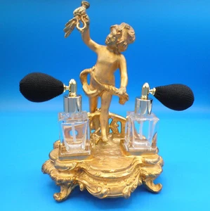 Cupid perfume stand with bottles Victorian metal Gilt - Picture 1 of 6