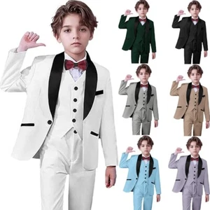 Boys Suit 3 Piece Formal Shawl Lapel Wedding Suits for Boys Slim Fit Kids Tuxedo - Picture 1 of 20
