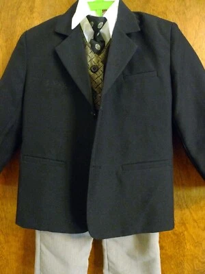 Chicos 6 piezas Traje Negro Chaqueta Talla 5 Ocasión Especial Boda Talla 3T Brn Traje Corbata Foto 1 de 4