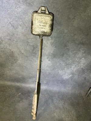 Vintage Rome Square Pie Iron  Aluma Metal Sandwich Cooker Wood Handles Camping - Image 1 of 4