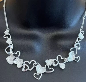 August Woods Statement Pink Enamel Silver Tone Heart Panel Chain Necklace 769 - Picture 1 of 9