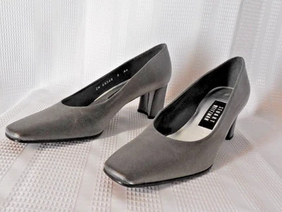 Туфли-лодочки STUART WEITZMAN 8 AA узкие серебристо-серые мерцающие атласное покрытие - Изображение 1 из 4