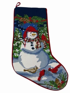 LL BEAN Nadelspitze Weihnachtsstrumpf Schneemann Kardinäle 100% Wolle vorne - Bild 1 von 7