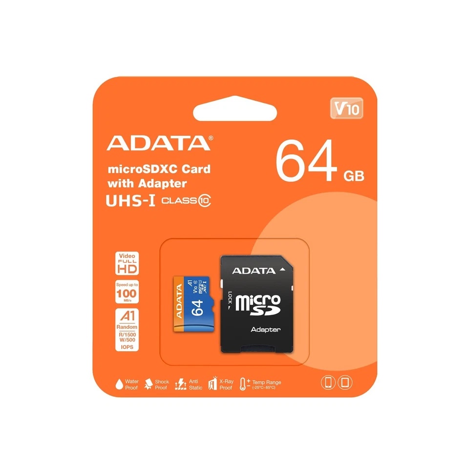 ADATA 64GB, microSDHC, Class 10 UHS-I Classe 10 - Immagine 1 di 1