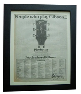 GIBSON GUITARS+POSTER+AD+VINTAGE FRAMED RARE ORIGINAL 1976+EXPRESS WORLD SHIP - Imagen 1 de 7