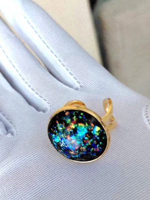 Opal Ring - Fiesta Fire Resin Opal 20mm Stainless-Steel, 18-Karat, Gold-Plated - Image 1 of 4