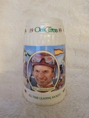 Taza de cerveza Oak Tree Stein 1989 edición limitada carreras de caballos jockey Bill zapatero  Foto 1 de 4