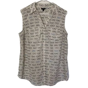Talbots Top Donna Taglia X Beige Nero Blu Occhiali da Sole Senza Maniche Stampa Nantucket - Foto 1 di 11